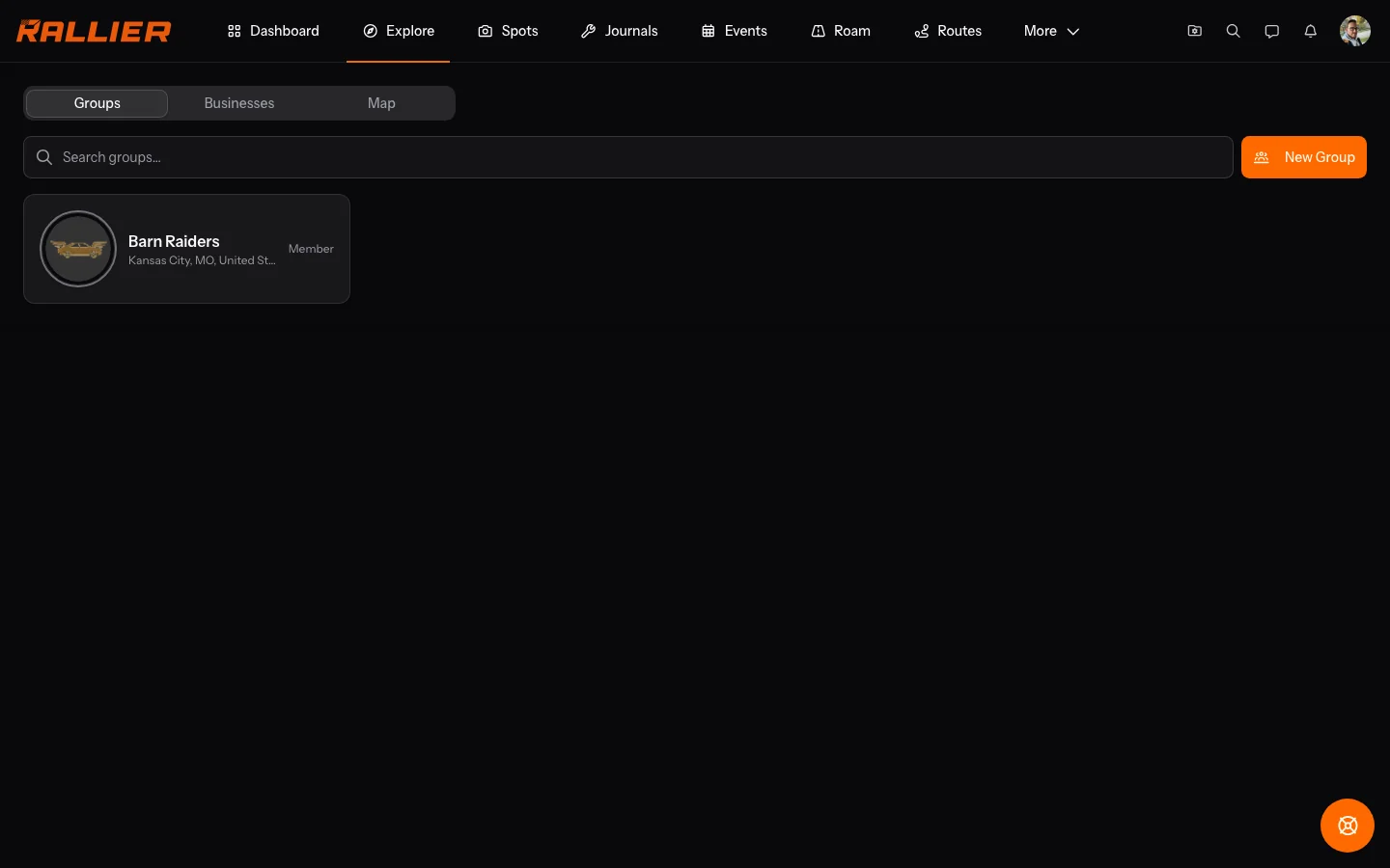 The Explore directory on rallier.app showing club cards with logos and locations