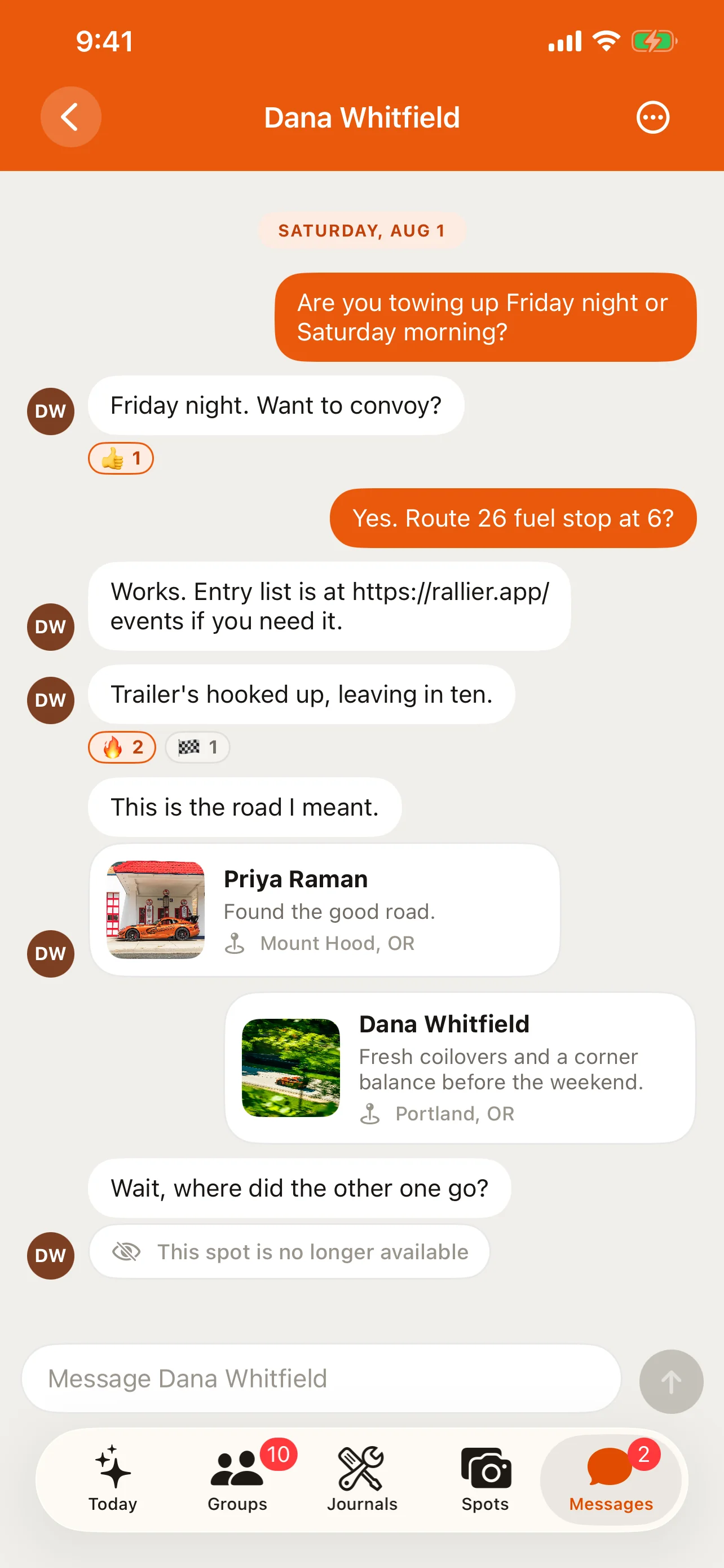 An open direct-message conversation in the RALLIER app