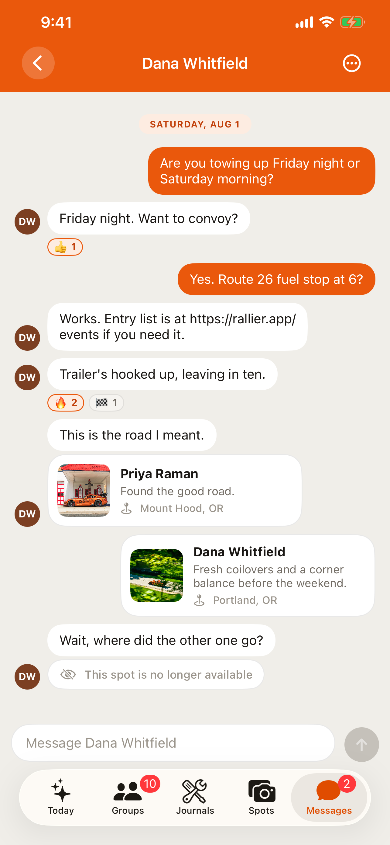 An open direct-message conversation in the RALLIER app